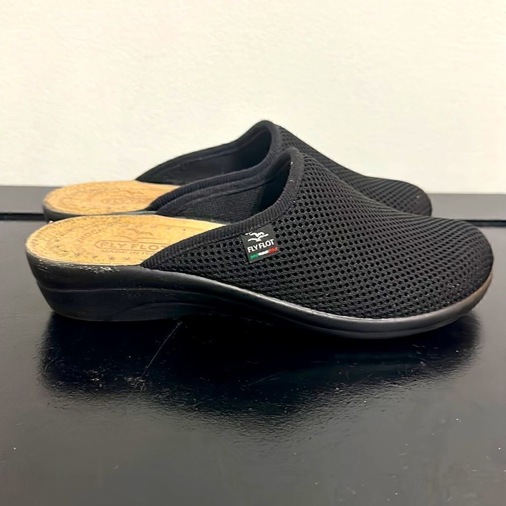 Fly Flot Black Mesh Mule Clogs Sz 38